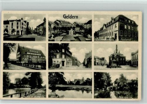 Geldern Ortsansichten Kriegerdenkmal Bahnhofstraße Postamt Gymnasium Rathaus mit Denkmal Partie an der Mühle Schloß Haag Nierspartie Mehrfachaufnahme