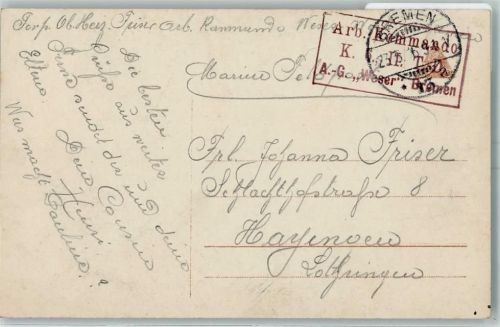 Kastenstempel Arb. Kommando K. 6 II T.D. A.G. "Weser" Bremen