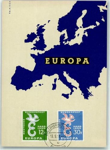 Europa Stempel Saarbrücken 1958 Tag der Ausgabe 13. Septemmber