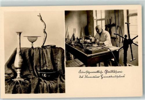 O6300 Ilmenau , Thür Kunstgewerbl. Glasbäserei des Heimatmuseums AK Glasbläser Foto AK