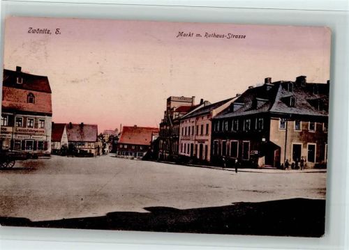 Zwönitz 1927 Markt mit Rathaus Strasse, AK