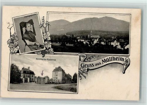 Müllheim Markgräflerin Tracht Ortsansicht Artillerie-Kaserne 3-Bildaufnahme