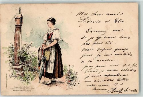 1898 Verlag Echlepp Trachten Wegkreuz Schwarzwald AK