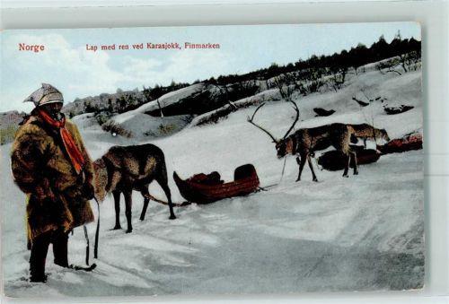 Lap med ren ved Karasjokk Finmarken Winter Schlitten Tracht