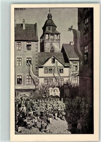 37269 W3440 Eschwege Künstlerkarte Eschweger Johannisfest Maienzug sign Ernst Metz
