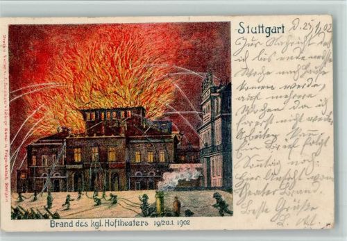 Stuttgart Brand des Hoftheaters 1902 , Feuerwehr, gute Erhaltung AK