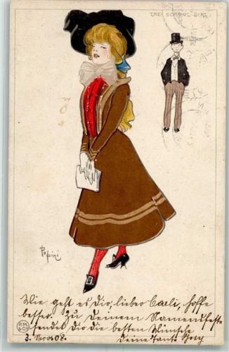 The School Girl sign. Alexander Popini AK Künstler 1908 Gebrauchsspuren