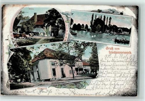 Lindenvorwerk 1905 Mühle Teichansicht Ruderboot Gasthaus