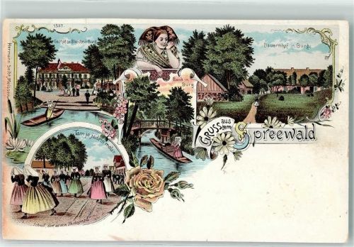 03096 O7502 Burg , Spreewald 1904 - Gasthaus zur Bleiche Bauernhof Spreewald-Trachten Rose