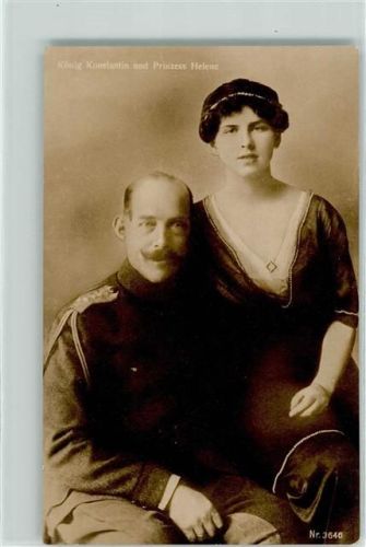 König Konstantin und Prinzessin Helene Verlag Geschwister Moos 3646 AK Adel Griechenland Foto AK