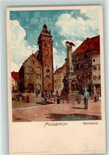 Mosbach 1898 Rathaus, Kriegerdenkmal, Velten Verlag , sehr gute Erhaltung AK
