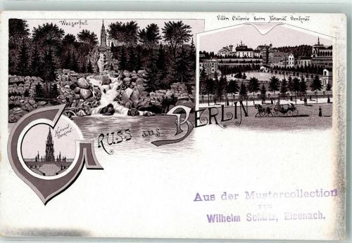 Berlin Mitte Vorläufer Druck 1890-1895 Wasserfall National-Denkmal Villen Kolonie beim National-Denkmal