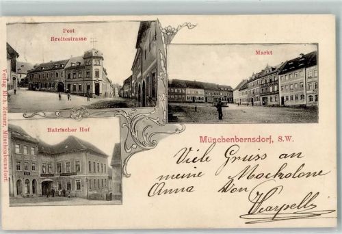 Münchenbernsdorf 1903 Post Breitestraße Markt Gasthaus Bairischer Hof