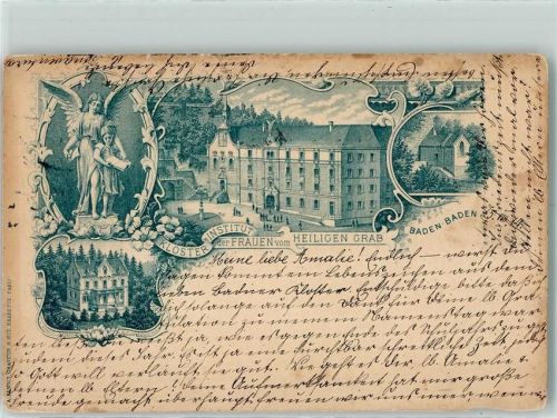 Baden-Baden Vorläufer Druck 1890-1895 , Lithographie Kloster Institut der Frauen vom Heiligen Grab