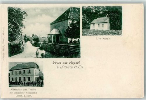 Aspach 1902 Litte Kapelle Gasthaus Wirtschaft zur Traube mit gedeckter Kegelbahn