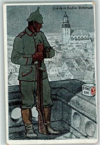 sign. Georgi WK I Wachtposten auf einem Turm AK Werbung Bahlsen Keks 1915 Künstlerkarte