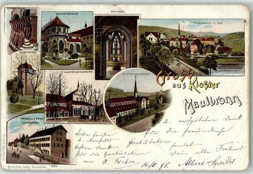 Maulbronn 1897 Hoter Zur Post Brauerei Faustturm Kloster Maulbrunn Brunnenhalle Lithographie