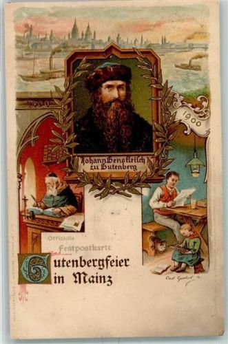 W6500 Mainz a Rhein Offiz. Festpostkarte sign. Carl Goebel AK Gutenberg 1900 Lithographie / Künstlerkarte