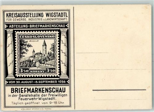 Vitkov 1936 Kreisausstellung für Gewerbe Industrie u. Landwirtschaft Abteilung Briefmarkenschau