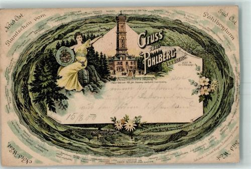 Annaberg-Buchholz Panorama Pöhlberg Lithographie