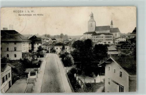 Regen 1910 Bahnhofstraße Pfarrkirche