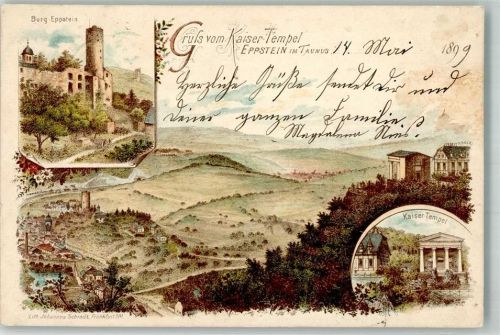 Eppstein 1900 Lithographie Burg Kaiser-Tempel