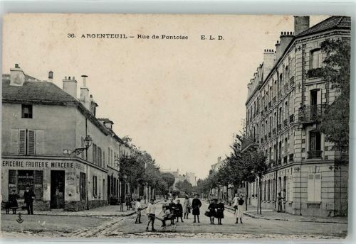 95100 Argenteuil 1908 Gebrauchsspuren Rue de Pontoise Kinderwagen Kinder Fruiterie Mercerie Geschäft