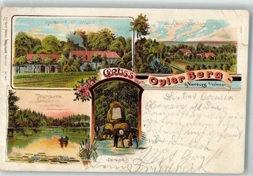 Nienburg 1901 Lithographie Gasthaus W. Strassburg Blick v. Oyler Berg Denkstein