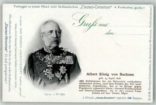 1900 König Albert Uniform mit Orden Das Grosse Jahrhundert Serie J Nr. 305 Werbung Cacao Grootes
