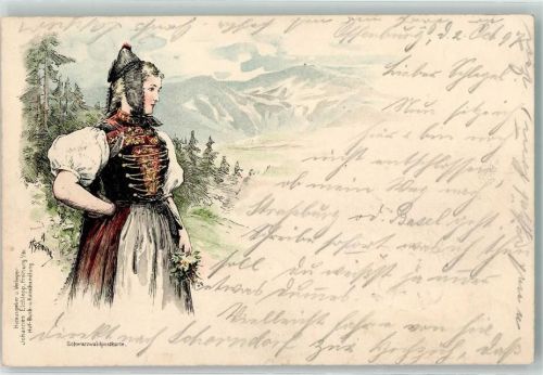 Verlag Elchlepp Trachten aus dem Schwarzwald Hasemann 1897 Lithographie