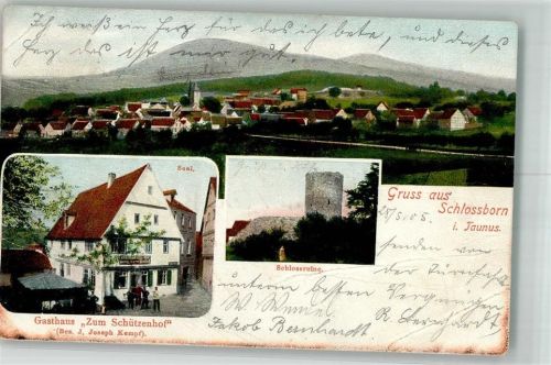61479 W6246 Schloßborn 1905 Gebrauchsspuren Gasthaus z. Schützenhof Schlossruine