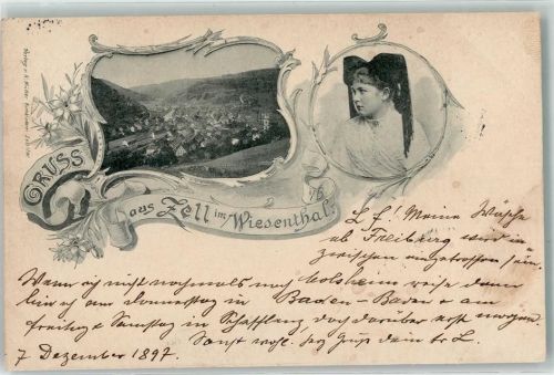 79669 W7863 Zell im Wiesental 1897 - Portrait Schwarzwaldmädchen Tracht