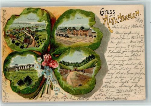 Altenbeken 1901 Gruss aus - Im Kleeblatt Bilder, Bahnhof mit Eisenbahn, Viadukt