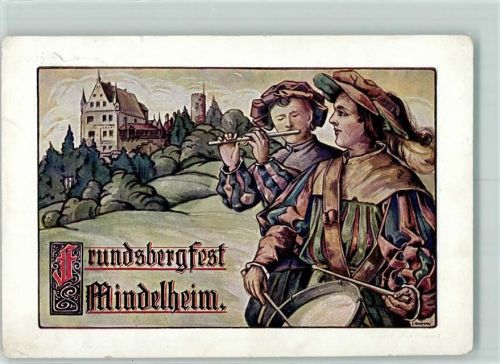 87719 W8948 Mindelheim Gebrauchsspuren Frundsbergkinderfest Querflöte Trommler sign Künstlerkarte