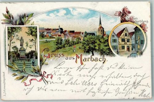 Marbach 1896 Schillerdenkmal Schillers Geburtshaus