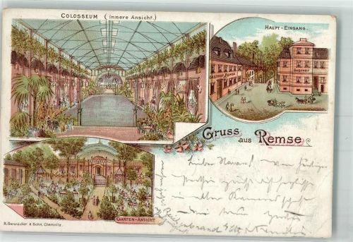 Remse 1899 Gasthaus Colosseum Haupteingang Lithographie