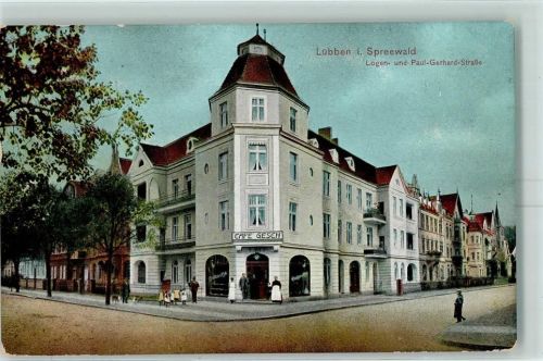 15907 O7550 Lübben 1913 - Logen- und Paul-Gerhard-Straße Cafe Gesch