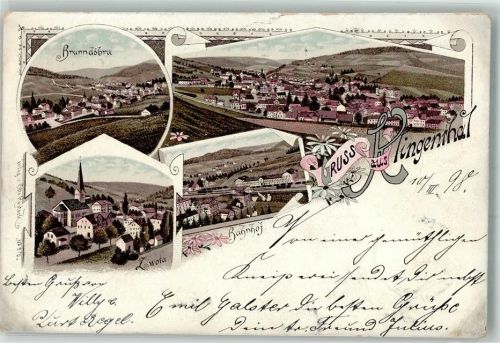 08248 O9650 Klingenthal 1898 Gebrauchsspuren Lithographie Bahnhof Zwota Brunndöbra