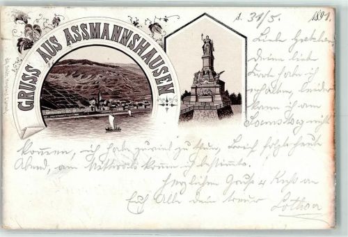 Assmannshausen 1901 Vorläufer Niederwalddenkmal Rhein Segelboot