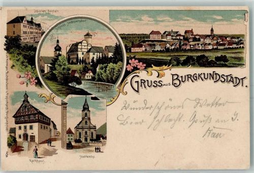 96224 W8622 Burgkunstadt 1901 Lithographie Idioten-Anstalt Schloss Strössendorf Rathaus Stadtkirche