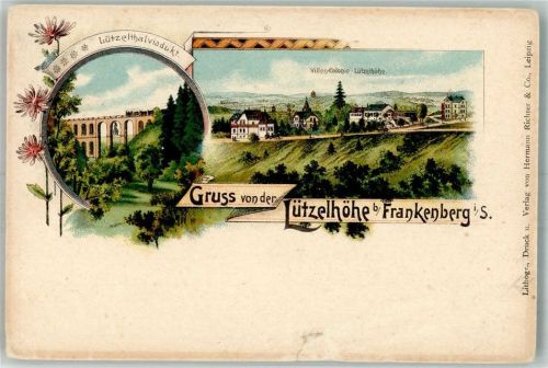 Frankenberg 1902 Lithographie Lützelhöhe Lützelthalviadukt Villen-Kolonie Lützelhöhe Erh. II-repariert