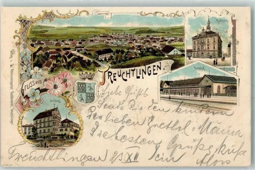 Treuchtlingen 1897 Rathaus Bahnhof Schloss Wappen