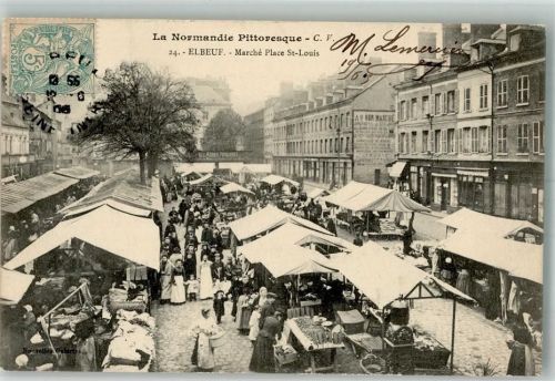 Elbeuf Marktszene Marché Place St. Louis Briefmarke Bildseite