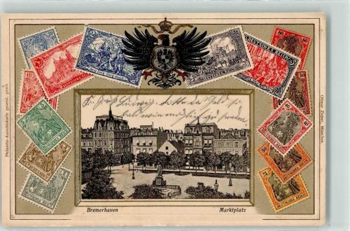 Bremerhaven 1905 Marktplatz Denkmal Briefmarkenabbildungen Verlag Ottmar Zieher-München