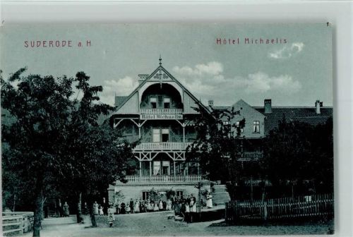 Bad Suderode 1906 Hotel Michaelis , viele Gäste vor dem Haus AK