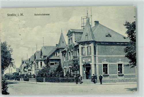Strelitz-Alt 1909 Bahnhofstraße Bahnpoststempel Zug 208