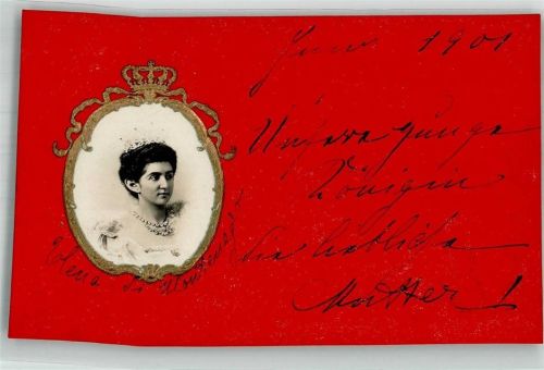 Unsere junge Königin die liebliche Mutter Adel Italien 1901 Prägedruck