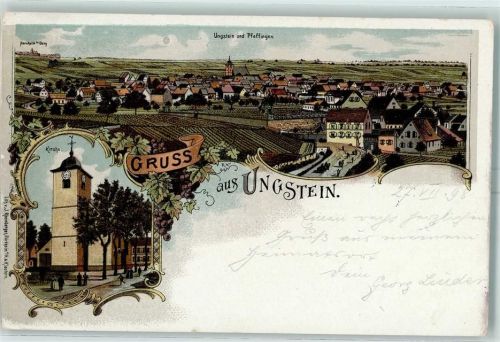 Ungstein 1898 Ungstein Pfeffingen Kirche Lithographie