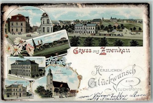 Zwenkau 1898 Pegauer Platz Marktstraße Schule Rathaus Kirche Kriegerdenkmal