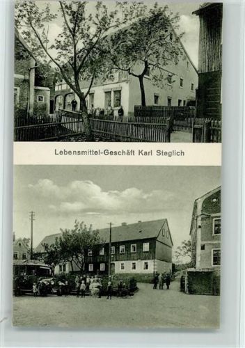 01855 O8361 Hinterhermsdorf - Lebensmittel Geschäft Steglich, Omnibus, sehr gute Erhaltung AK